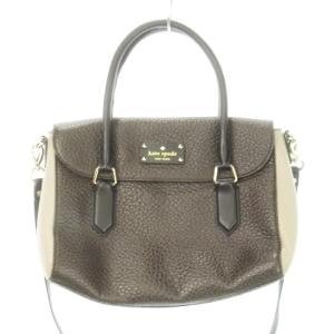 ハンドバッグ ショルダーバッグ 2way レザー シボ革 プレートロゴ 底リボンデザイン 茶 ブラウン