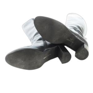 Odette e Odile ロングブーツ レザー 革 ハイヒール アーモンドトゥ 内側クッション 23.5cm 黒 ブラック /CK1