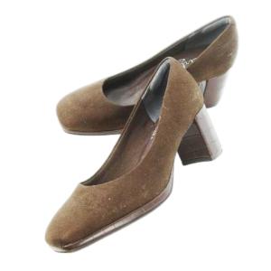 Artemis パンプス ハイヒール スクエアトゥ スエード レザー 革 クロコ型押し 23.0cm 茶