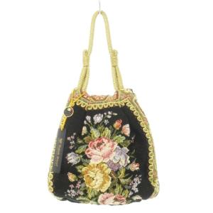 ハンドバッグ ミニ ゴブラン織り ローズ 花柄 黒 ブラック ゴールドカラー /AH14 GY11