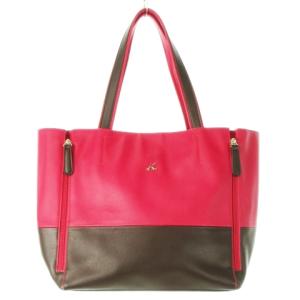 2 トートバッグ レザー 革 配色 バイカラー ロゴ バッグインバッグ ピンク 茶 ブラウン /CK15