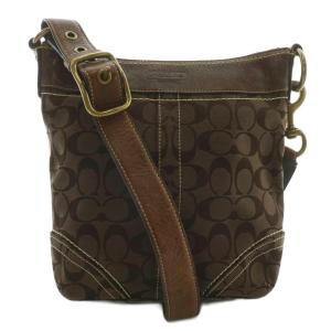ショルダーバッグ キャンバス レザー シグネチャー 総柄 ロゴ 茶色 ブラウン 10402 /XZ GY18