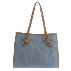 GIANNI CHIARIN マルチェッラ S ショッピング トートバッグ ハンド ポーチ付き キャンバス レザー マグネット 青 ブルー