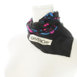 GIVENCHY スカーフ スクエア シルク 絹 オリエンタル 唐草 ハート 総柄 ロゴ 黒 ブラック ピンク /CK29