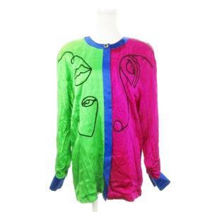 BY margaretha ley ヴィンテージ シャツ ブラウス 長袖 シルク 絹 切替 マルチカラー