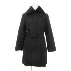 ステンカラーキルティングコート 中綿 ベルト ラビットファー付き 小さいサイズ 34 XS 黒 ブラック