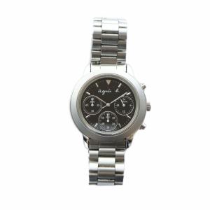 agnes b. 腕時計 ウォッチ クォーツ 黒文字盤 クロノグラフ シルバー色 V654-6100 GY18 /MQ