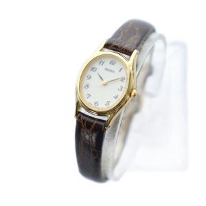 SEIKO 腕時計 ウォッチ クォーツ ラウンド 白文字盤 ロゴ レザーベルト ゴールドカラー 金色 1N01-0AW0