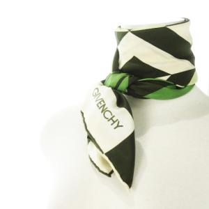 GIVENCHY スカーフ スクエア シルク 絹 幾何学 ボックス 総柄 ロゴ 緑 グリーン /CK28 GY11