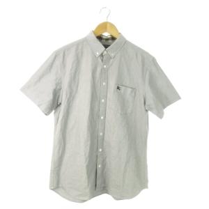 ボタンダウンシャツ 半袖 オックスフォード ロゴ刺繍 LL グレー /AO14 GY11