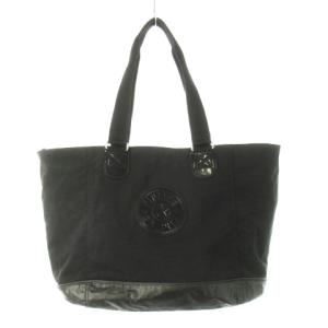 トートバッグ 2way ショルダーバッグ ナイロン レザー 革 ロゴ型押しワッペン 切替 黒 ブラック