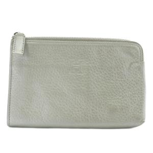 ポーチ 小物入れ レザー L字ファスナー ロゴ シルバー色 /XZ GY11