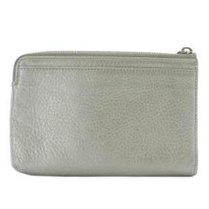HIROFU ポーチ 小物入れ レザー L字ファスナー ロゴ シルバー色 /XZ GY11