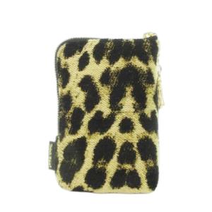 Think Bee ポーチ ミニ ジャガード ハート ヒョウ柄 レオパード スパンコール ビーズ 刺繍 茶 ブラウン /AH20