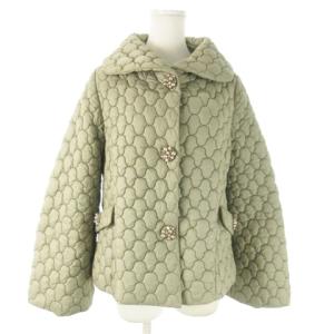 キルティングジャケット 中綿 ステンカラー パールボタン 42 L 緑 グリーン /AO13 GY11