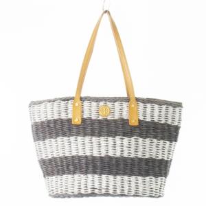 トートバッグ かごバッグ 紙 ハク メタリック レザー 革 Tロゴ ボーダー グレー /CK13 GY18