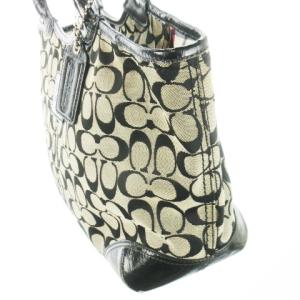 COACH トートバッグ ハンドバッグ キャンバス レザー 革 エナメル シグネチャー ロゴ型押し 黒 ブラック F12564