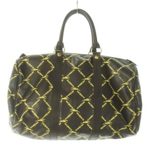 Longchamp ハンドバッグ ミニボストン レザー 革 ロゴ 総柄 茶 ブラウン /AO9 GY18