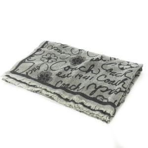 ストール ショール 大判 絹 シルク混 フリンジ ロゴ 花柄 総柄 グレー /AO16 GY18