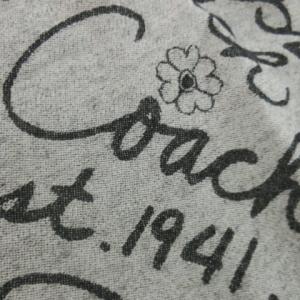 COACH ストール ショール 大判 絹 シルク混 フリンジ ロゴ 花柄 総柄 グレー /AO16 GY18