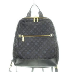 リュックサック デイバッグ ナイロン レザー ジャガード モノグラム 総柄 紺 ネイビー /AH25 GY18