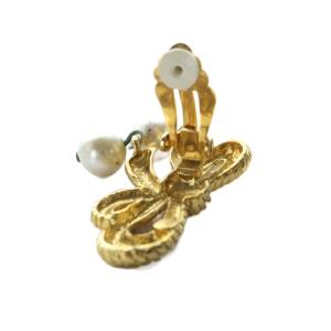 SONIA RYKIEL ヴィンテージ イヤリング アクセサリー 両耳用 クリップ式 リボンモチーフ フェイクパール ゴールドカラー