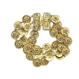 ヴィンテージ ブレスレット アクセサリー 3連 ラインストーン SRロゴ ゴールドカラー 金色 GY17