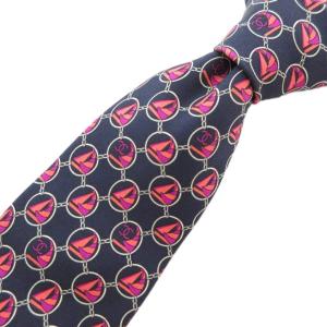 美品 ネクタイ レギュラータイ ココマーク 総柄 ロゴ シルク 紺 ネイビー ピンク /AE GY17