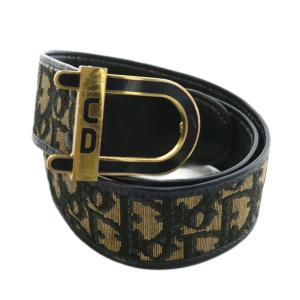 ヴィンテージ トロッター ベルト Dロゴ バックル キャンバス レザー ロゴ 総柄 70 ベージュ 黒