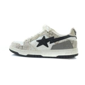 BAPE STA スニーカー シューズ 靴 レザー 刺繍 ロゴ パイソン柄 レザー US6 24cm 白