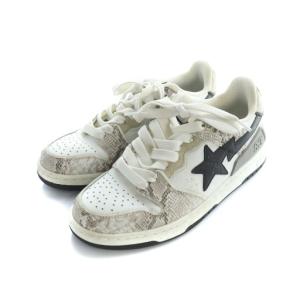 A BATHING APE BAPE STA スニーカー シューズ 靴 レザー 刺繍 ロゴ パイソン柄 レザー US6 24cm 白