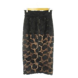 N°21 総レースタイトスカート ペンシル ミモレ ロング ハイウエスト 小さいサイズ 40 XS 黒 ブラック