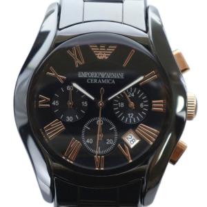 腕時計 ウォッチ クォーツ クロノグラフ ロゴ ローマン デイト カレンダー付き 黒文字盤 黒 ブラック