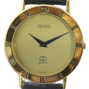 3000M 腕時計 クォーツ ローマン ラウンド レザーベルト ゴールドカラー