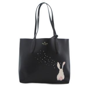 トートバッグ ポーチ付き ウサギ柄 レザー ブラック