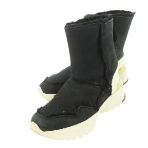 ムートンブーツ スエード 型押し シグネチャー ロゴ 24.0cm 黒 ブラック G3329 /CK1