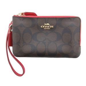 美品 ダブル コーナー ジップ リストレット シグネチャー キャンバス 茶 ブラウン F87591 /UO