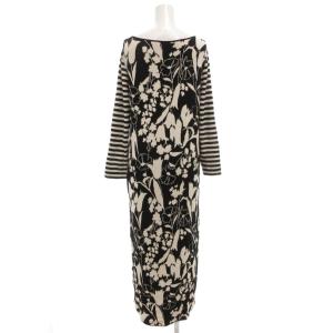 MAX MARA WEEKEND LINE ニットワンピース 長袖 ロング ボーダー 花柄 総柄 M 白 ホワイト 黒 ブラック /GV GY18
