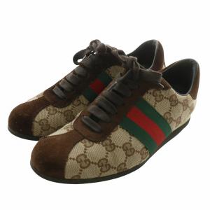GUCCI スニーカー キャンバス スエード ローカット GG柄 シェリーライン 総柄 34 21cm 茶色 ブラウン