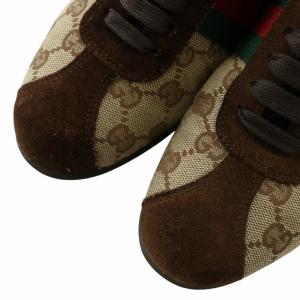 GUCCI スニーカー キャンバス スエード ローカット GG柄 シェリーライン 総柄 34 21cm 茶色 ブラウン