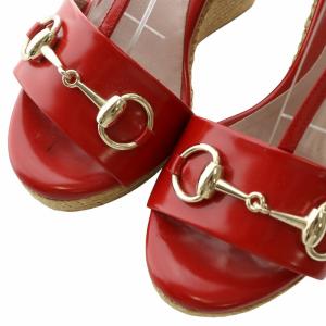 GUCCI サンダル レザー エスパドリーユ オープントゥ ウェッジソール ストラップ ホースビット ゴールド金具