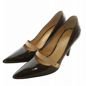 パンプス エナメル ポインテッドトゥ ハイヒール ストラップ 34M 21.5cm 茶色 ブラウン /XZ