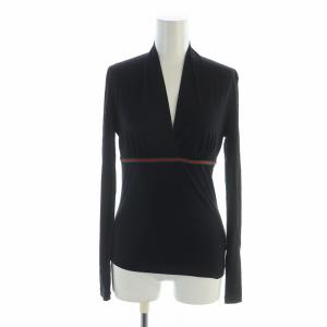 カットソー 長袖 Vネック ロゴ シェリーライン XS 黒 ブラック GY17 /MQ