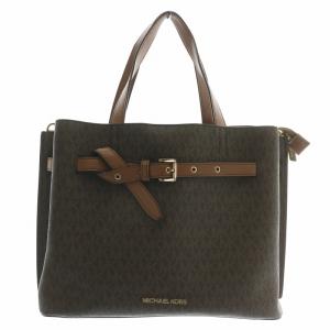 ハンドバッグ ショルダー 2WAY PVC レザー シグネチャー柄 総柄 ロゴ ゴールド金具 茶色 ブラウン