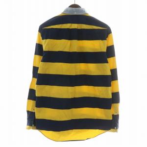 RALPH LAUREN ボタンダウンシャツ 長袖 ボーダー柄 総柄 虎柄 タイガー 刺繍 ワッペン M 黄色 イエロー 紺 ネイビー