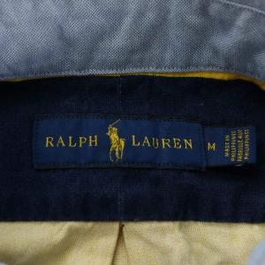 RALPH LAUREN ボタンダウンシャツ 長袖 ボーダー柄 総柄 虎柄 タイガー 刺繍 ワッペン M 黄色 イエロー 紺 ネイビー