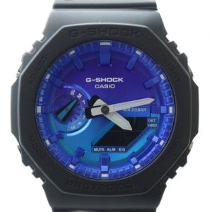 腕時計 ウォッチ クォーツ 黒文字盤 ロゴ カレンダー付き デイト 青文字盤 黒 ブラック GA-2100FL-1AJF