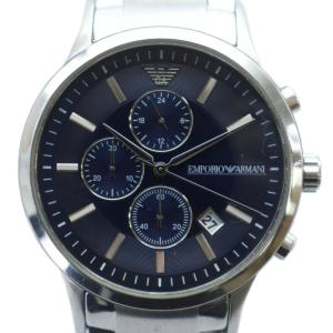 腕時計 ウォッチ クォーツ クロノグラフ 青文字盤 デイト カレンダー付き ロゴ シルバー色 AR-11164