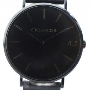 腕時計 ウォッチ クォーツ ロゴ 黒文字盤 レザーベルト 黒 ブラック CA.124.2.34.1705