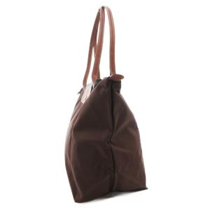 Longchamp ル プリアージュ LE PLIAGE ハンドバッグ トート 肩掛け 舟形 ロゴ ナイロン レザー 茶 ブラウン